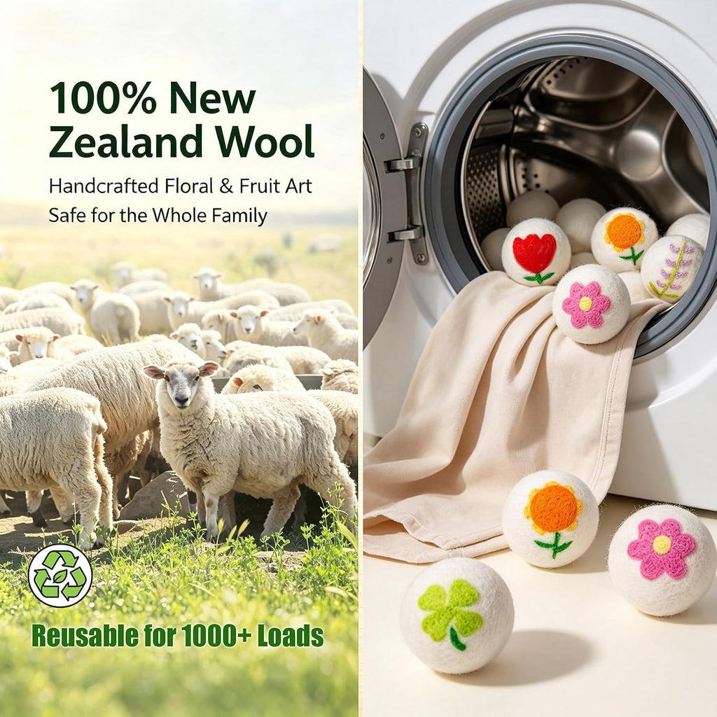 Wool Dryer Balls XL 6 Pack, 100% New Zealand Wool Handcrafted