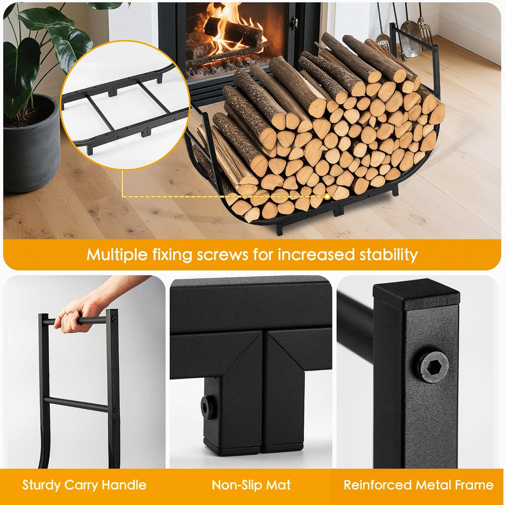 40 Inch Firewood Rack Outdoor with Cover, Metal Wood Rack | Iron Fire Log Stacker Holder for Fireplace, Patio, Porch