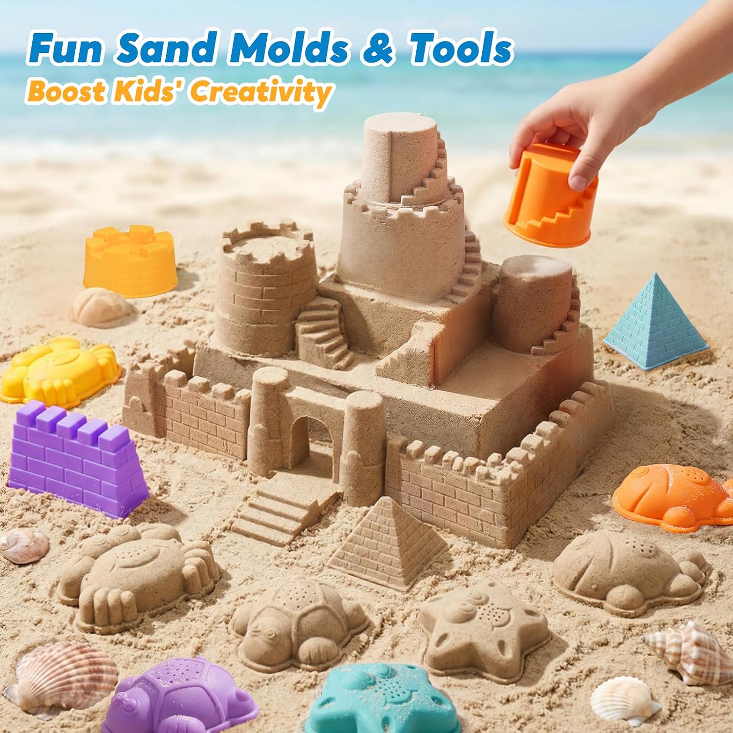 Beach Sand Toys for Toddler 1-3 with Trucks, 2 Collapsible Beach Toys for Kids Ages 4-8, Sandbox Toys for Toddler