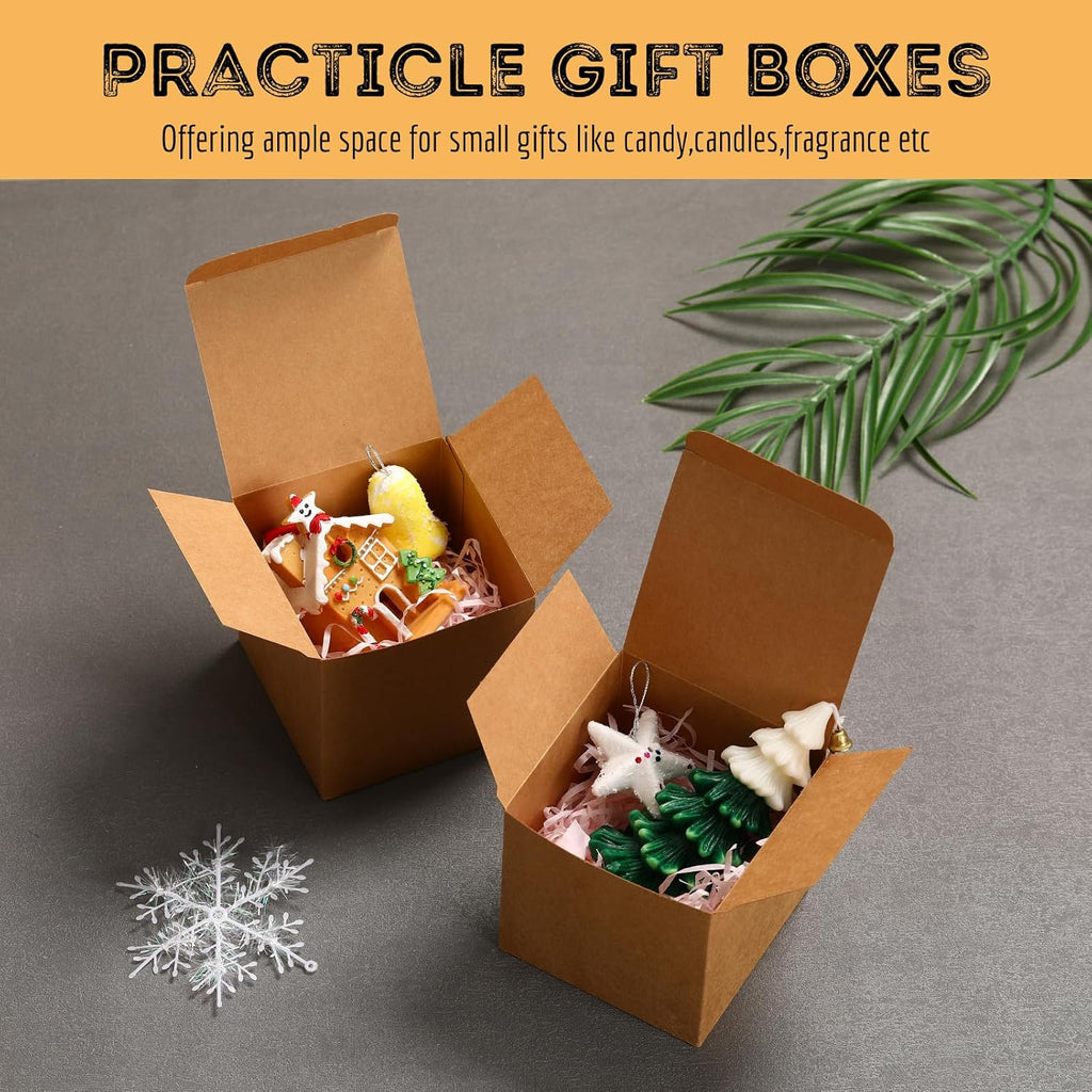 Push-Form Gift Boxes - 4x4x4 Small Gift Boxes with Lids & Cookie Case for Candy & Candle Packaging - Easy Assembly