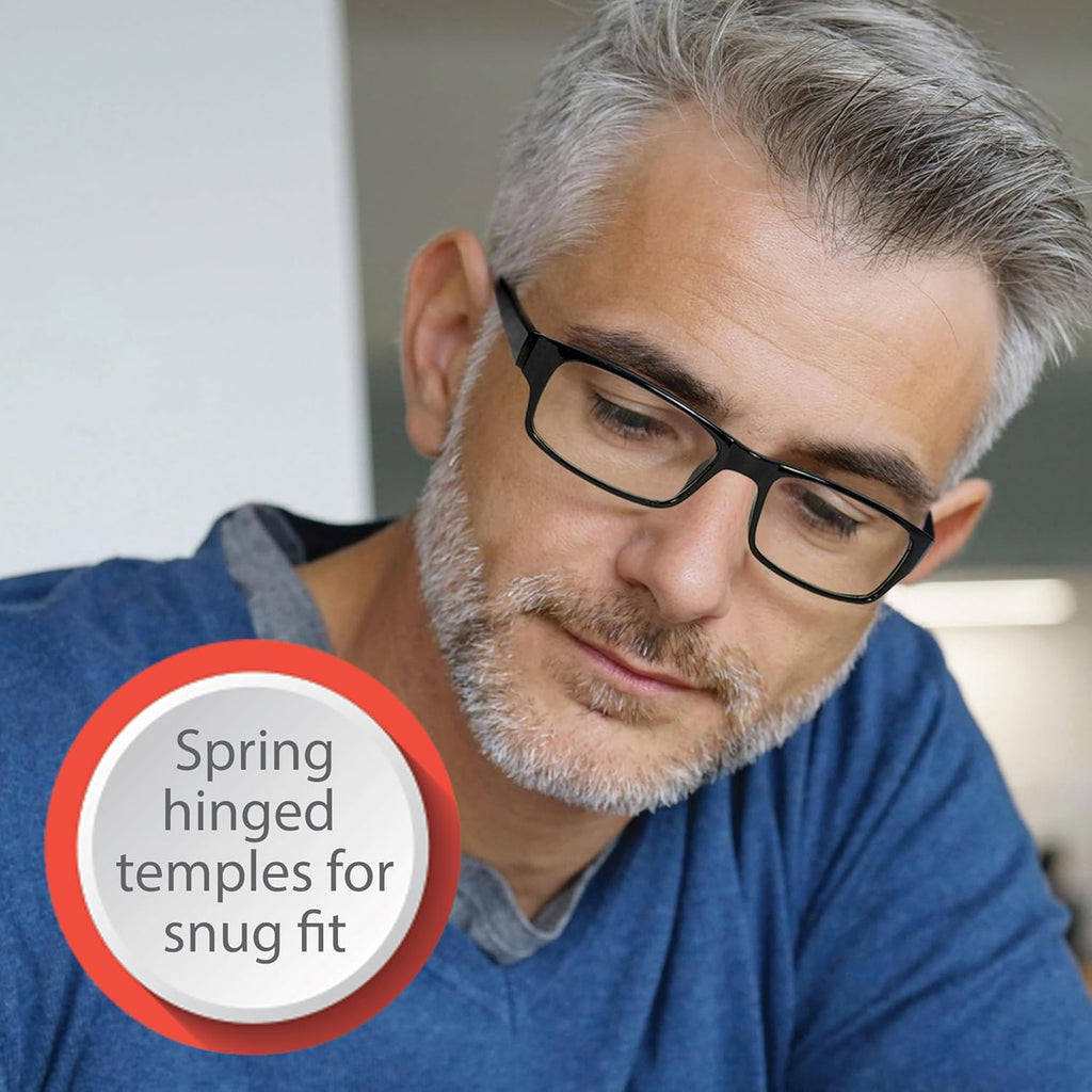 Reading Glasses, Traditional Black Frames, with Spring Loaded Hinges