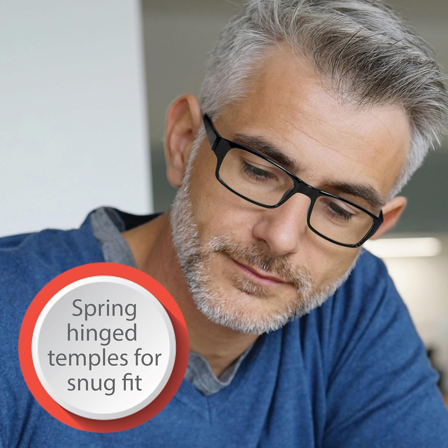 Reading Glasses, Traditional Black Frames, with Spring Loaded Hinges
