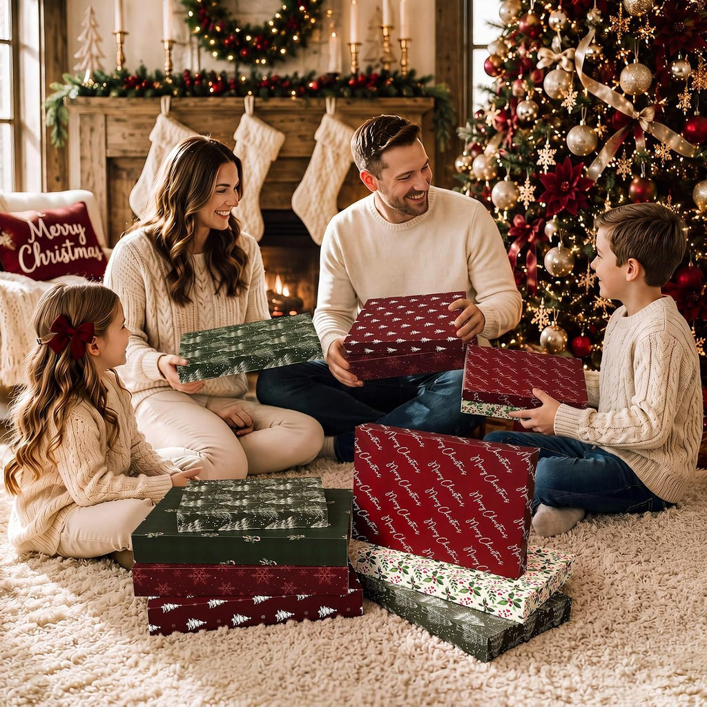 12 Pcs Burgundy Christmas Gift Boxes with Lids for Presents