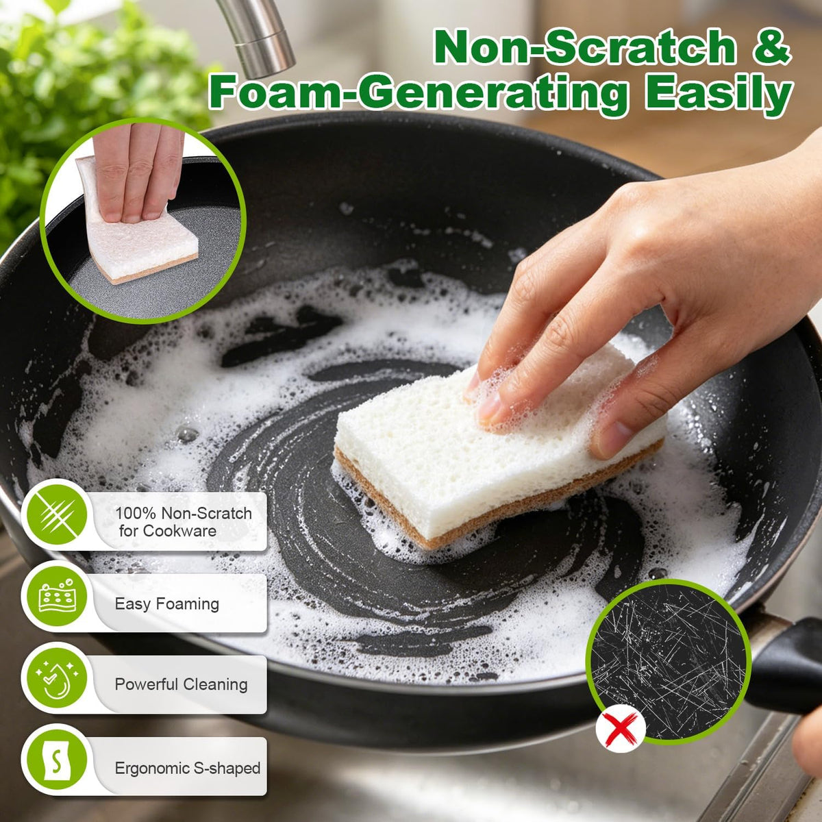 Kitchen Dish Sponges, 24 PK Non Scratch Natural Sponge for Dishes