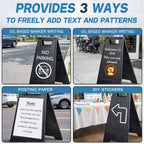 2 Pack 24" Height Blank Floor Sign Black A-frame Foldable Caution Sign Stick/Write-On Double Sided Safety Warning for