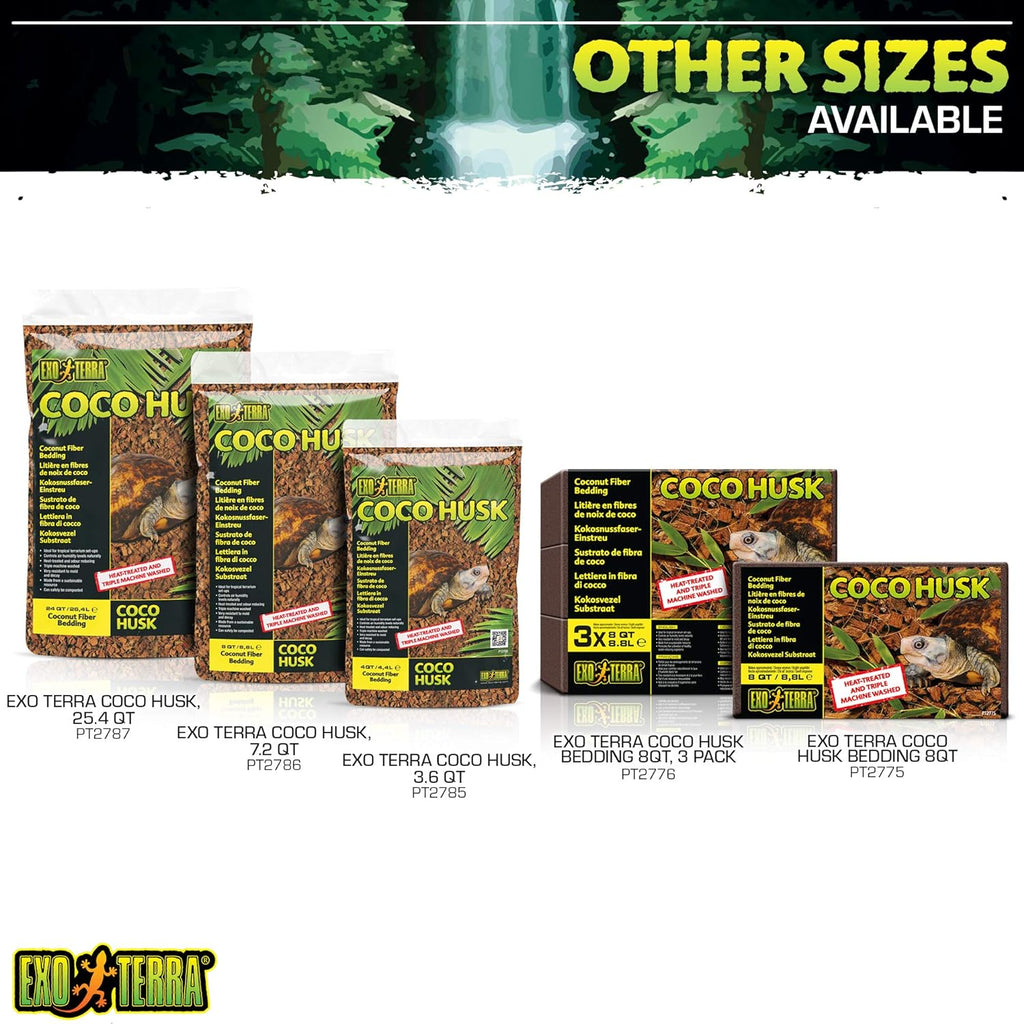 Coco Husk Coconut Fiber Reptile Bedding, 8 QT (8.8 L) | Bedding for Tropical Terrariums, Humidity-Holding Coco Fiber
