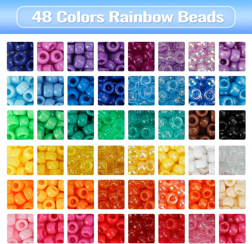 48 Colors Bracelet Making Kit Pony Beads 4000pcs Kandi Beads for Friendship Bracelet Making Kit 2400 Plastic Rainbow