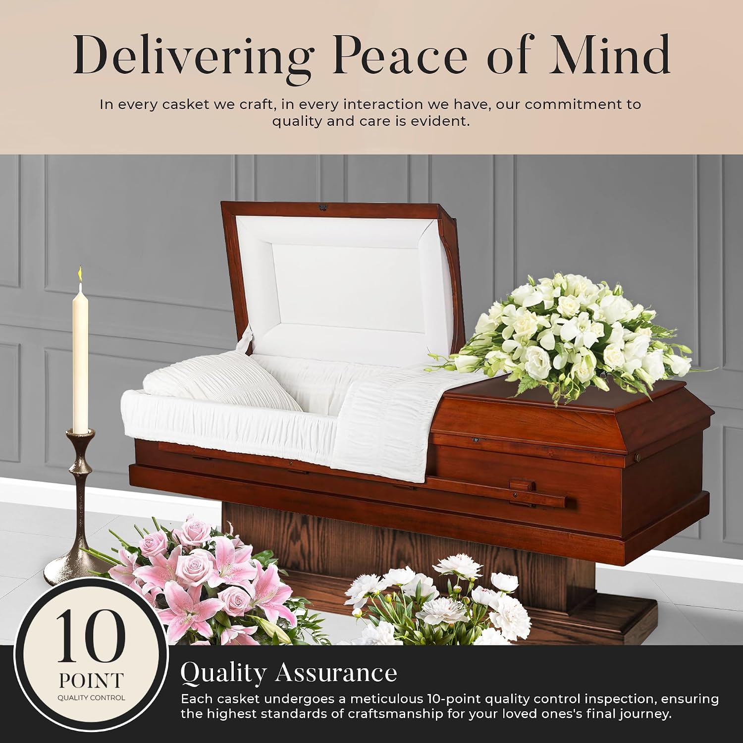 Carina Poplar Wood Funeral Casket w/White Velvet Interior