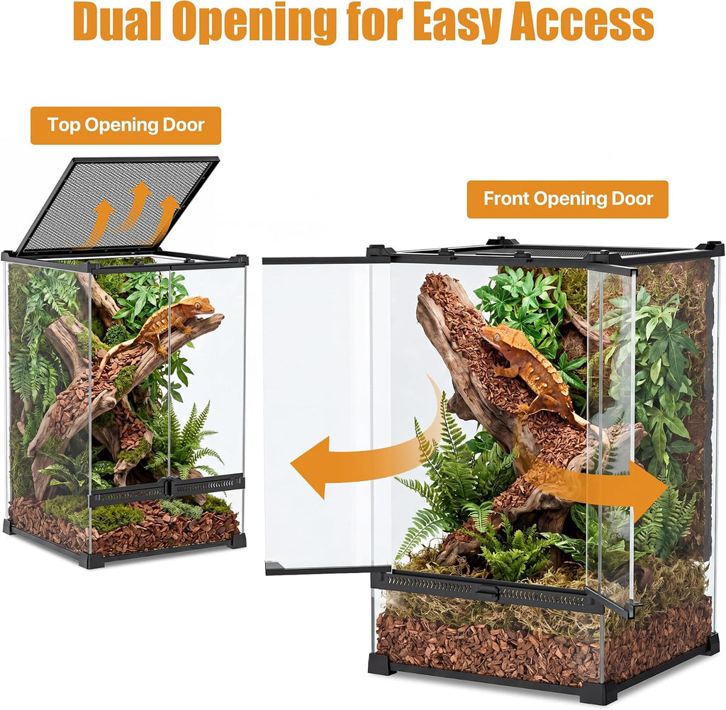 11 Gallon Fully Assembled Glass Reptile Enclosure,12"x 12" x 18" | Front Opening Tall Reptile Terrarium Tank for