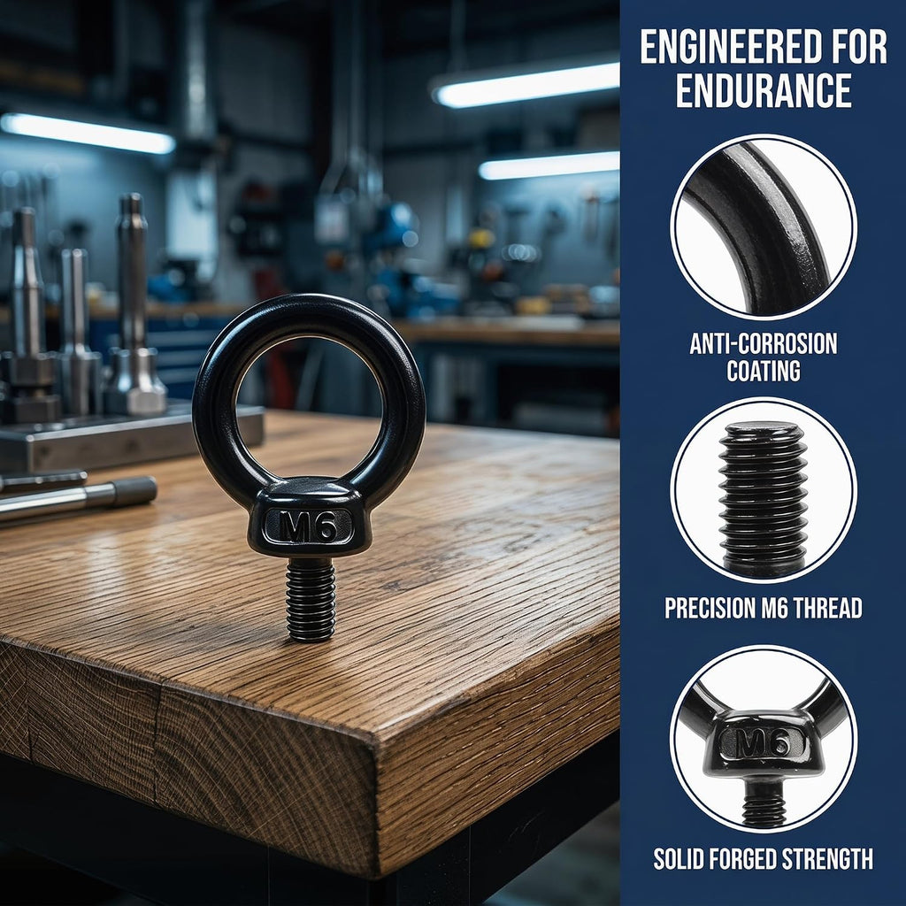 M12 Machinery Shoulder Lifting Eye Bolt, 304 Stainless Steel, Black, 4 Pack