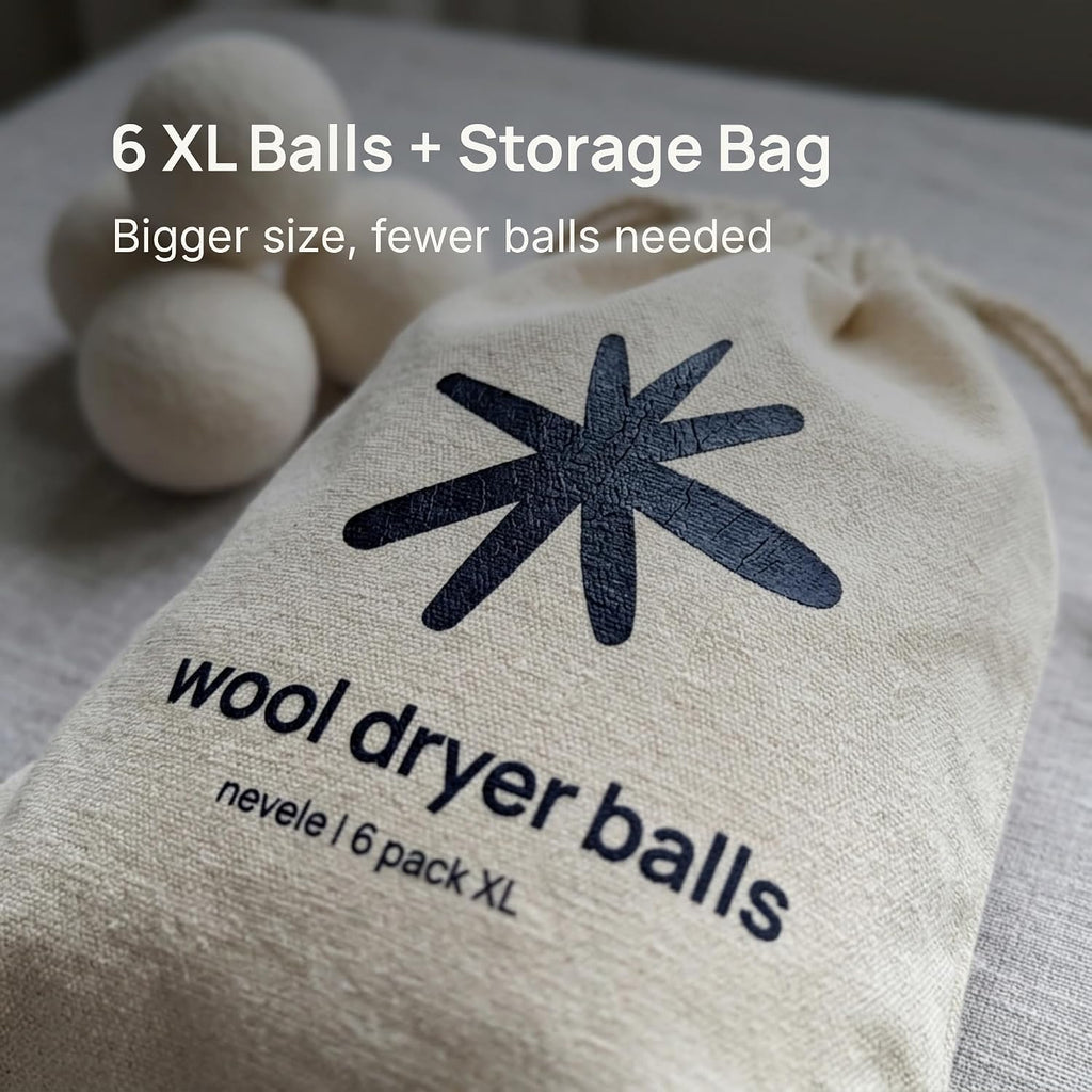 Wool Dryer Balls Laundry Reusable - 6 Pack XL - 100% New Zealand Wool