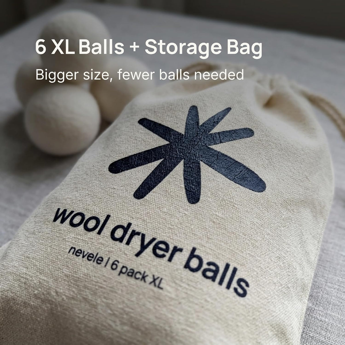 Wool Dryer Balls Laundry Reusable - 6 Pack XL - 100% New Zealand Wool
