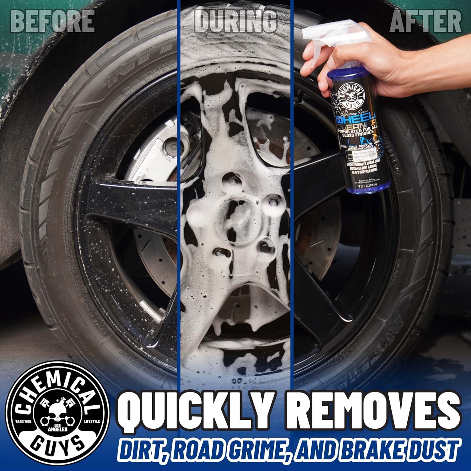 Signature Series Wheel Cleaner Spray for All Finishes, 16 oz | Fast-acting foaming spray clings to wheels to lift