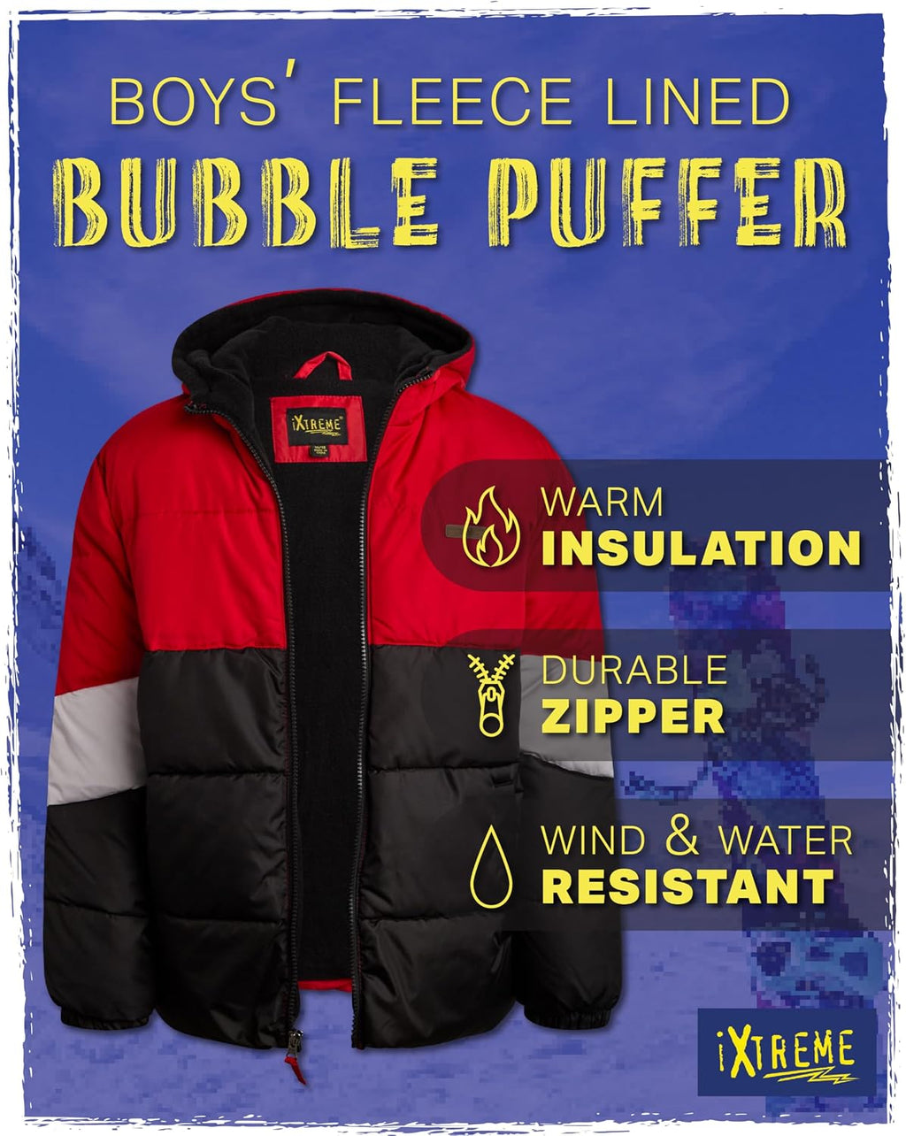Boys Puffer Jacket Fleece-Lined Winter Coat with Hat | Warm Wind and Water Resistant Outerwear, Soft Cozy Lining for