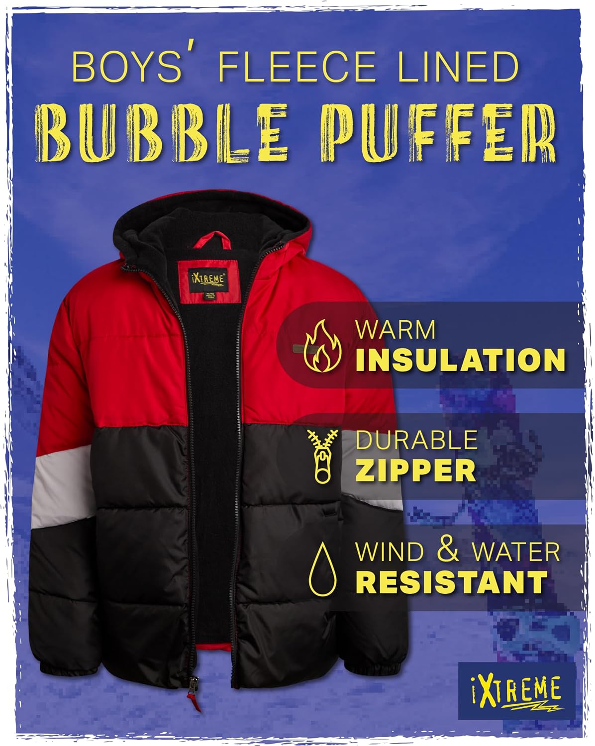 Boys Puffer Jacket Fleece-Lined Winter Coat with Hat | Warm Wind and Water Resistant Outerwear, Soft Cozy Lining for