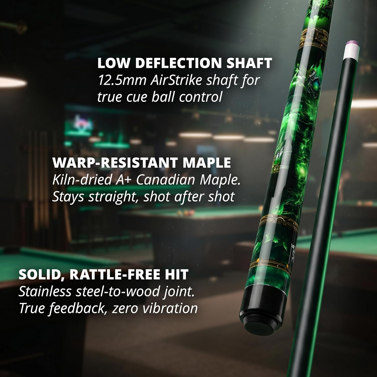 Pool Cue Stick for Adults, 58in 2-Piece Canadian Maple, AirStrike Shaft | 19-21 oz, kiln-dried A+ maple, 12.5mm tip