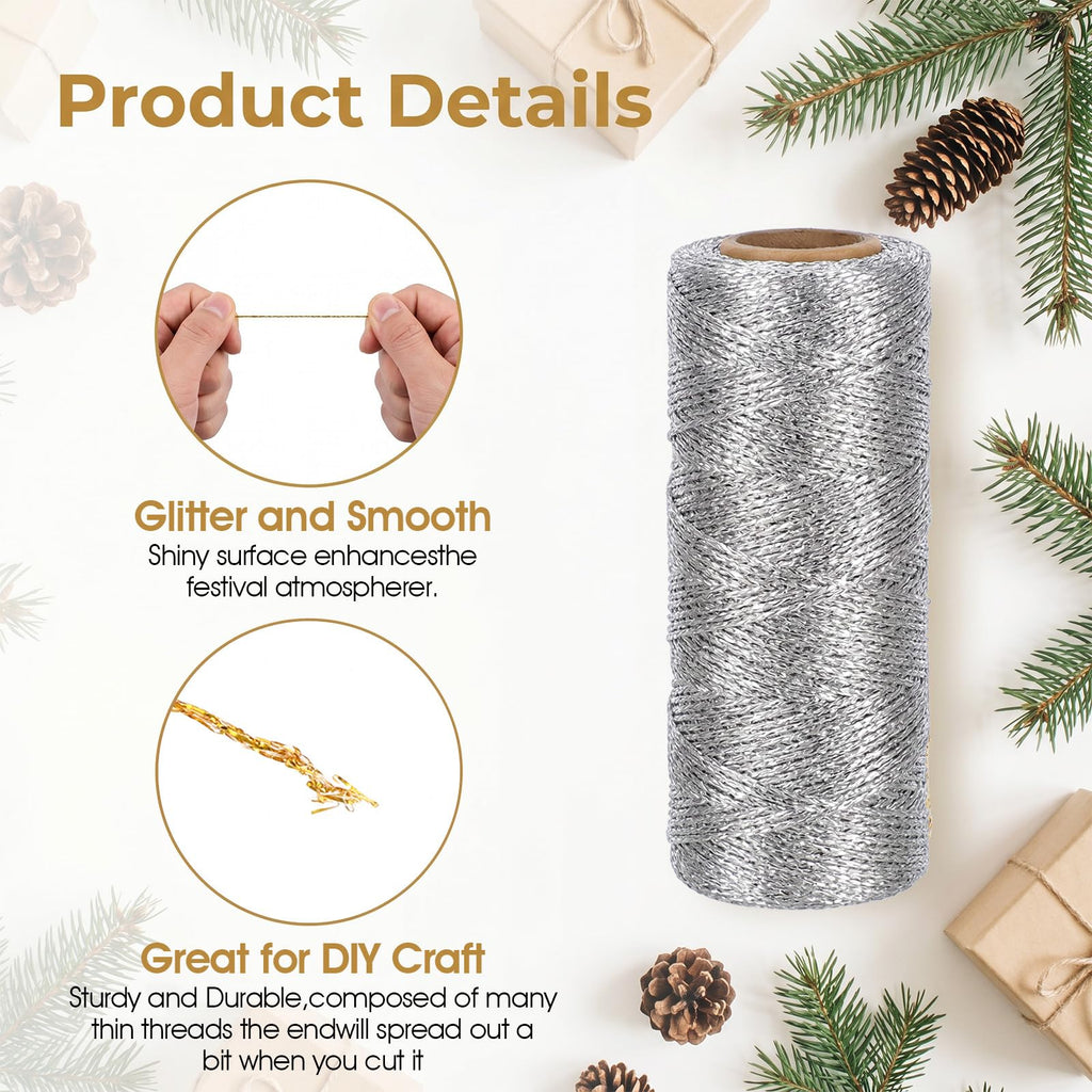 1mm Silver Decorative String, Silver Twine Cord Glitter Cording