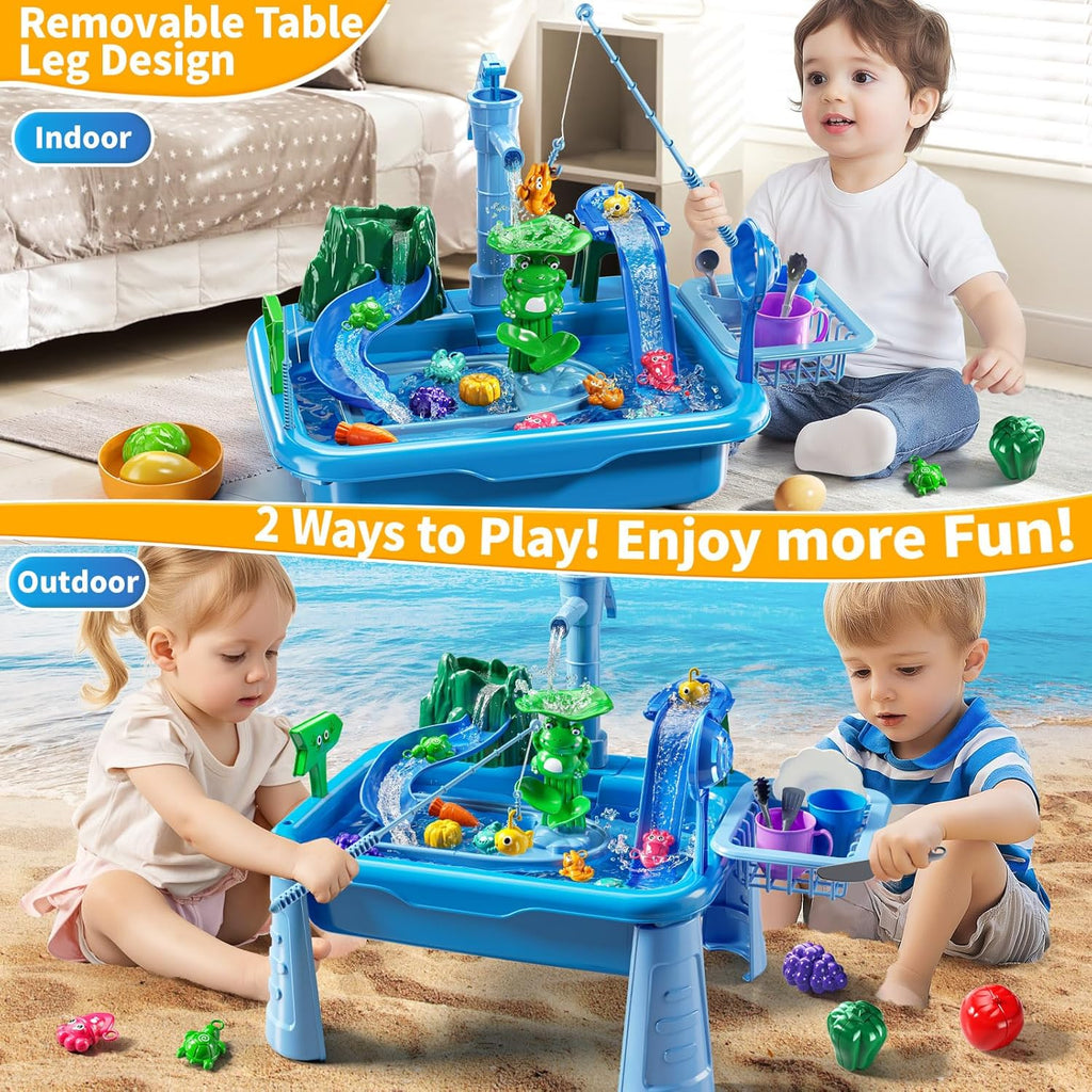Water Table Play Sink Toy for Kids 2 3 4 5 6 Years Old - Outdoor Kitchen with Running Water, Fishing Games, Toddler