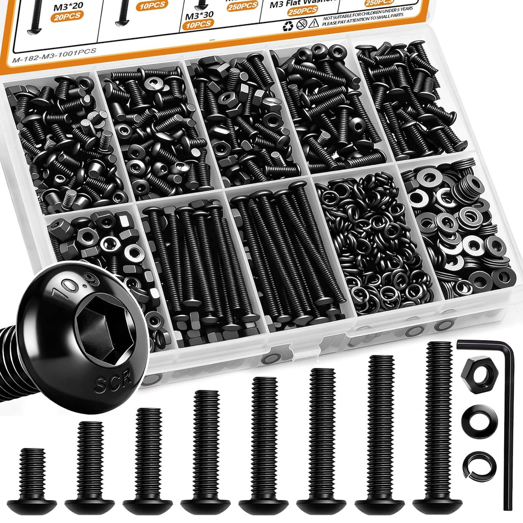 mankk 1001PCS M3 Screws,Hex Socket Button Head Bolt Assortment Kit