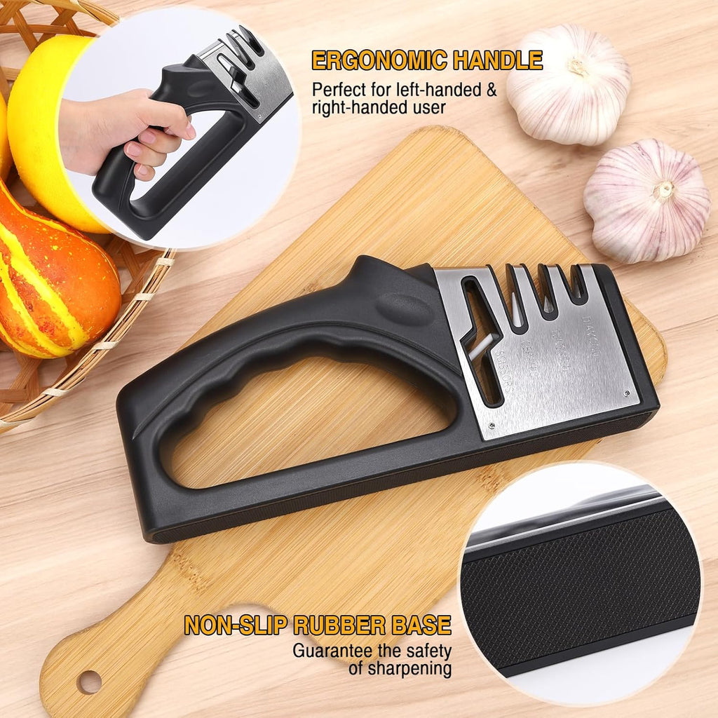 4-in-1Manual Knife Sharpener Suitable for kitchen knives, fruit knives, steel knives, scissors, and 3-level precision