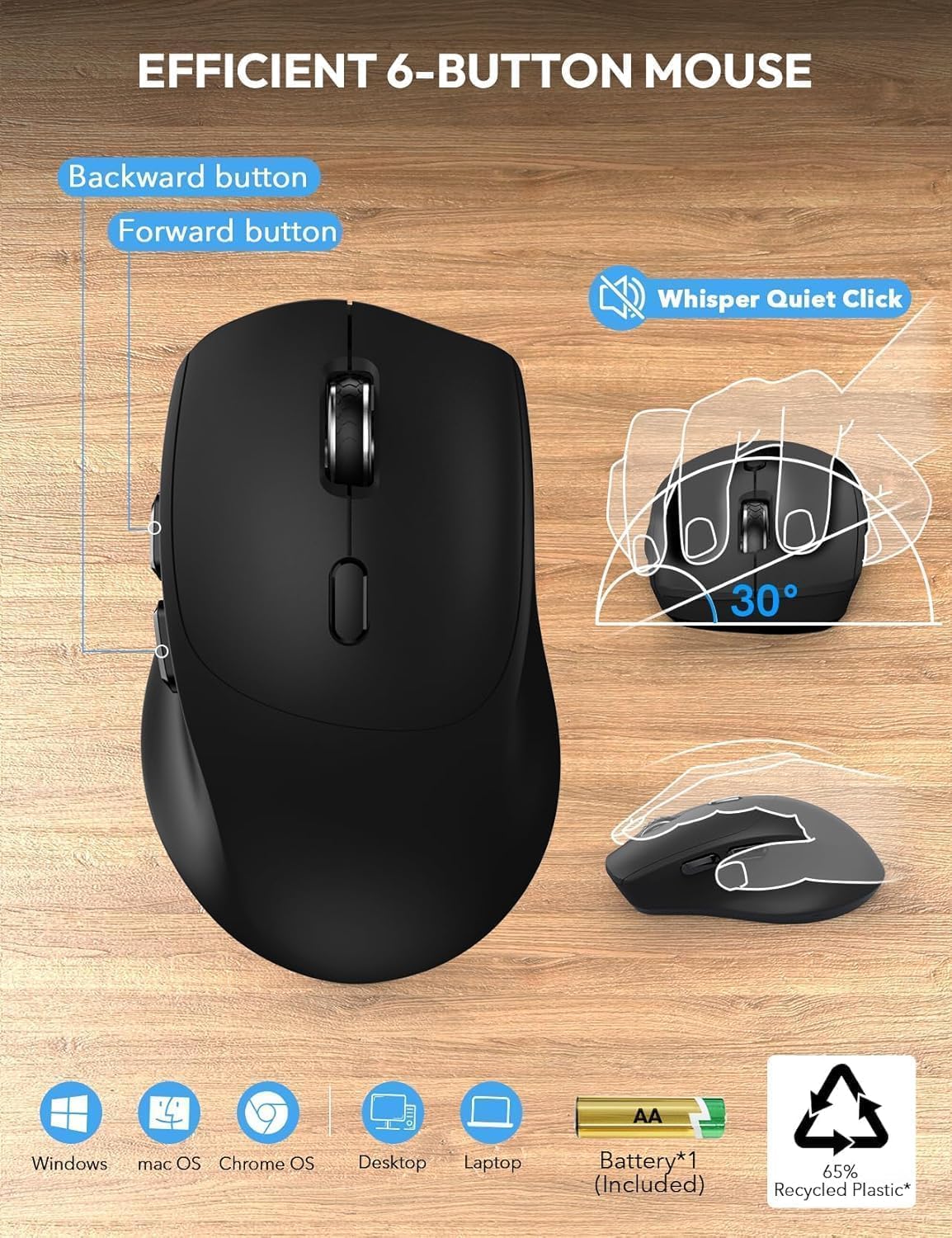 Wireless Keyboard and Mouse Combo, Full Size, Ergonomic Wrist Rest | Silent Typing, Phone Holder, 2.4 GHz, 3 Level