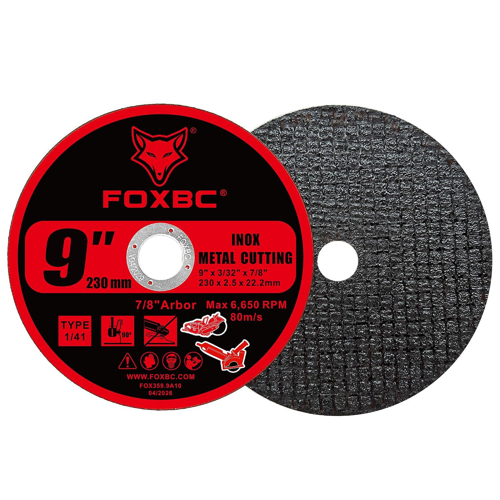 FOXBC 9 Inch Metal Cut-Off Wheel Discs, 9" x 3/32" x 7/8" - 10 Pack
