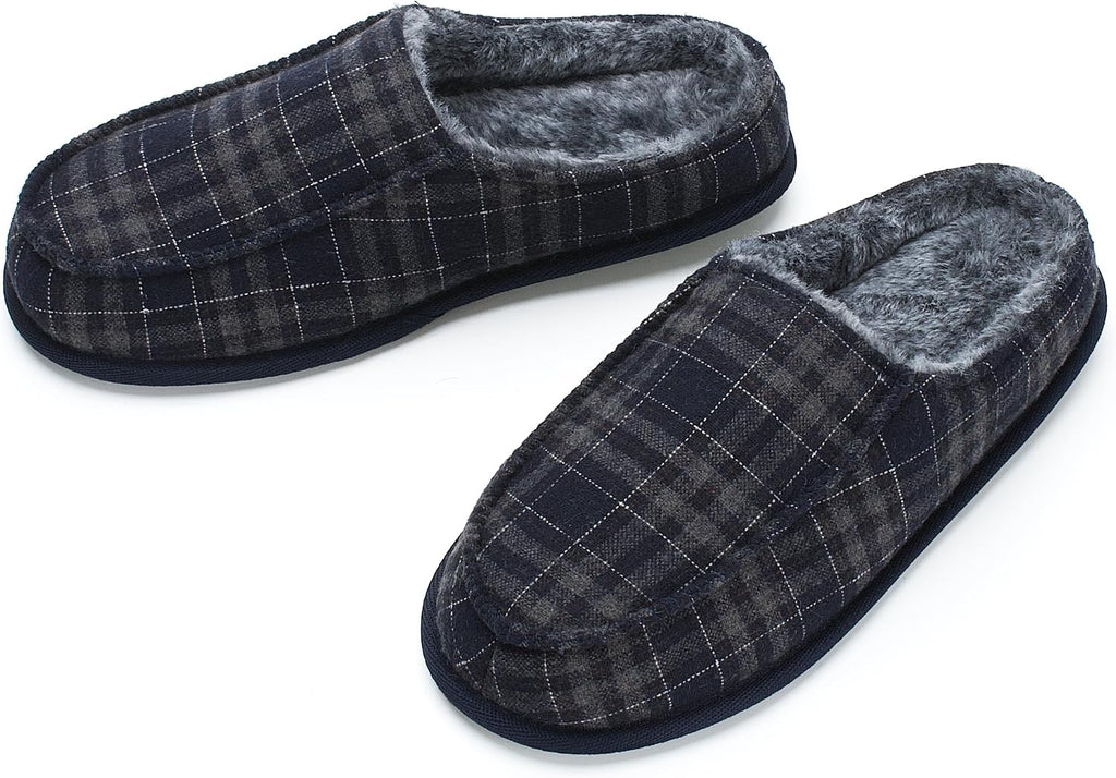 Mens Slippers Memory Foam Non Slip Backless Moccasins | Open heel slip on design, plush lining, cushioned footbed and