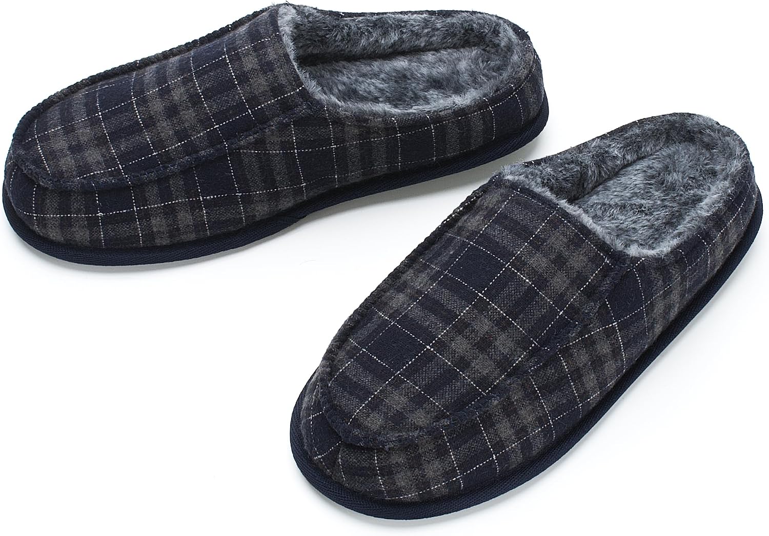 Mens Slippers Memory Foam Non Slip Backless Moccasins | Open heel slip on design, plush lining, cushioned footbed and