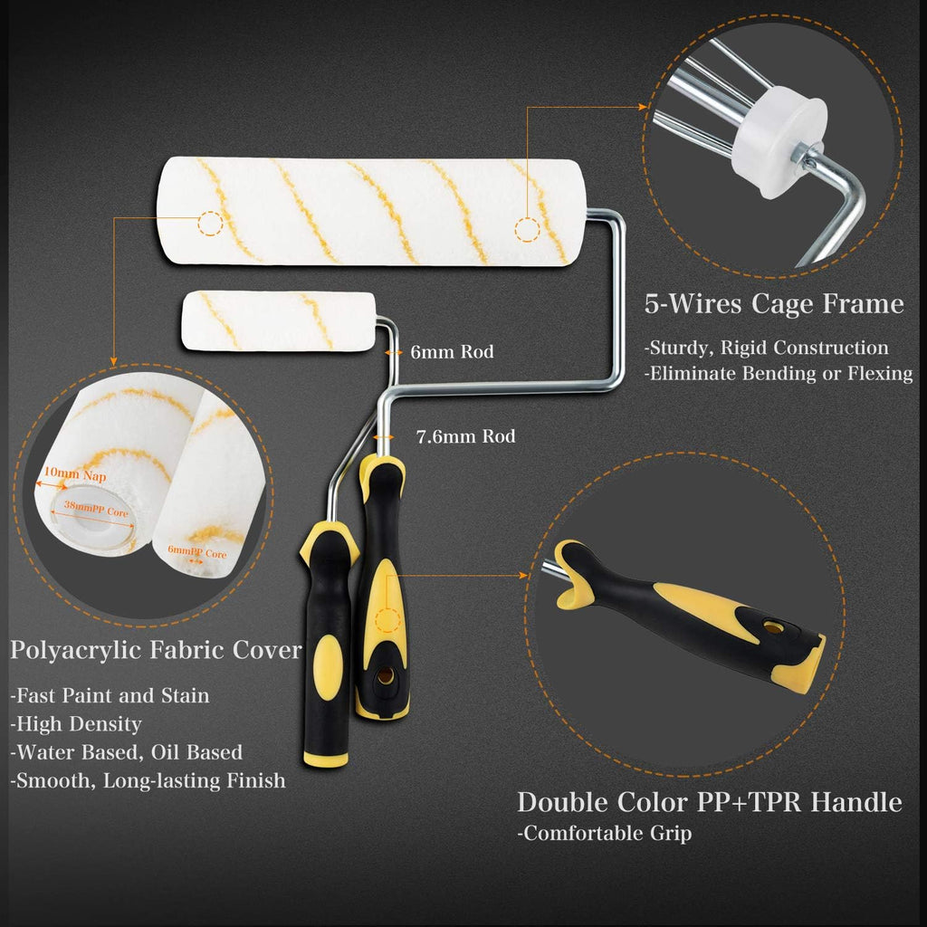 Paint Roller Kit, 9 Pieces Paint Supplies for House Painting, with Metal Paint Tray&9 inch+4 inch Paint