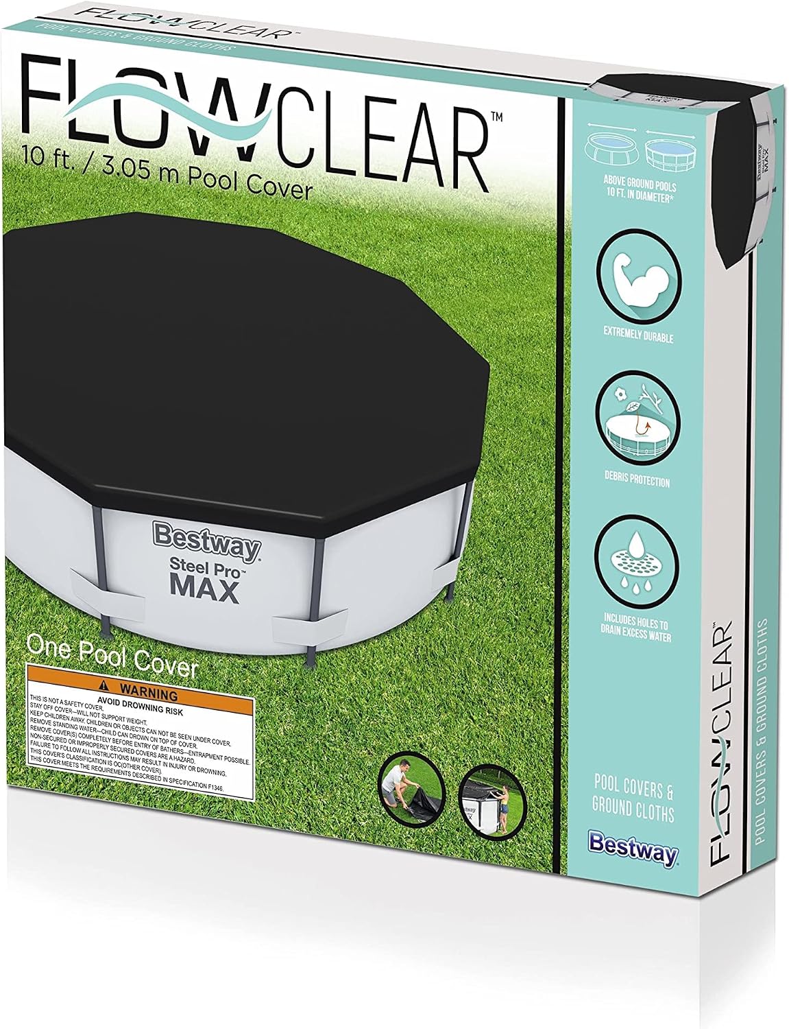 Flowlcear 10' Pool Cover | Fits Above Ground Pools Up to 10' in Diameter