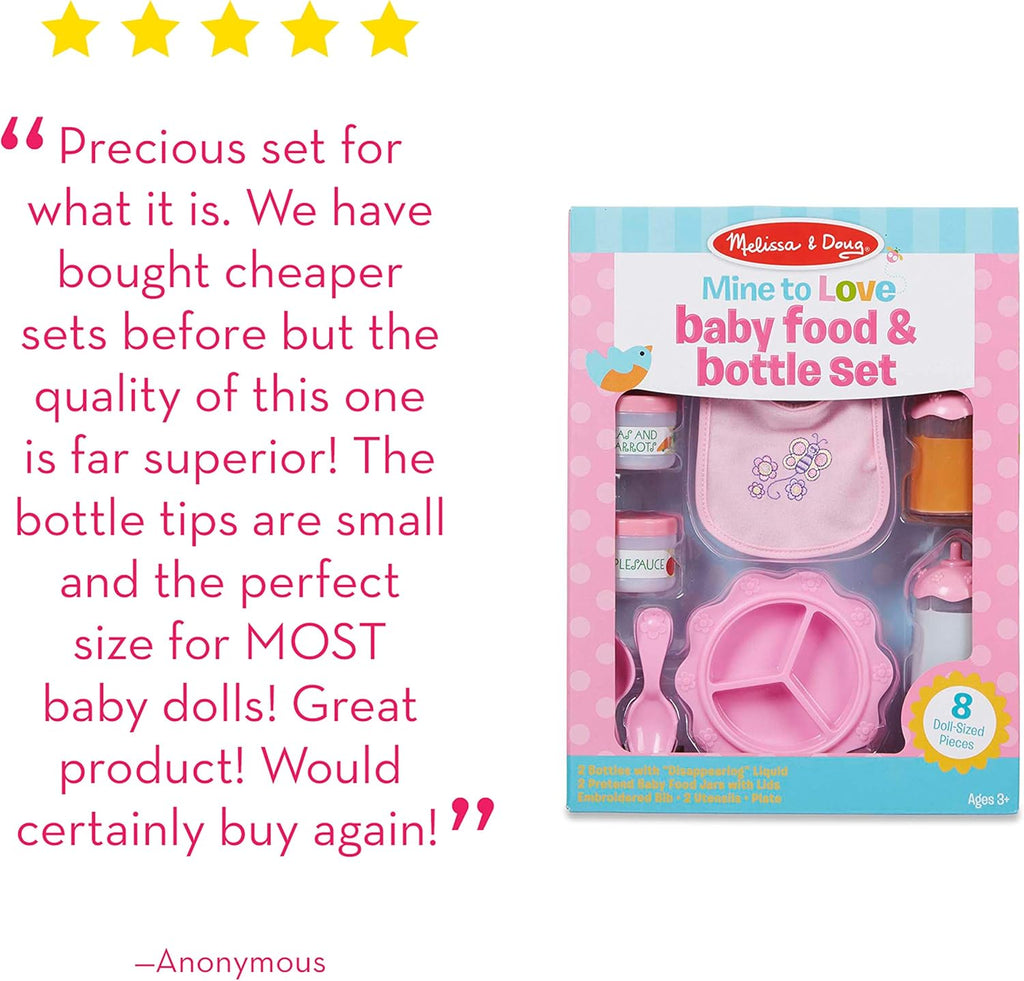 Melissa & Doug Mine to Love Baby Food & Bottle Play Set for Feeding Dolls Baby Doll Feeding Set, Disappearing Milk