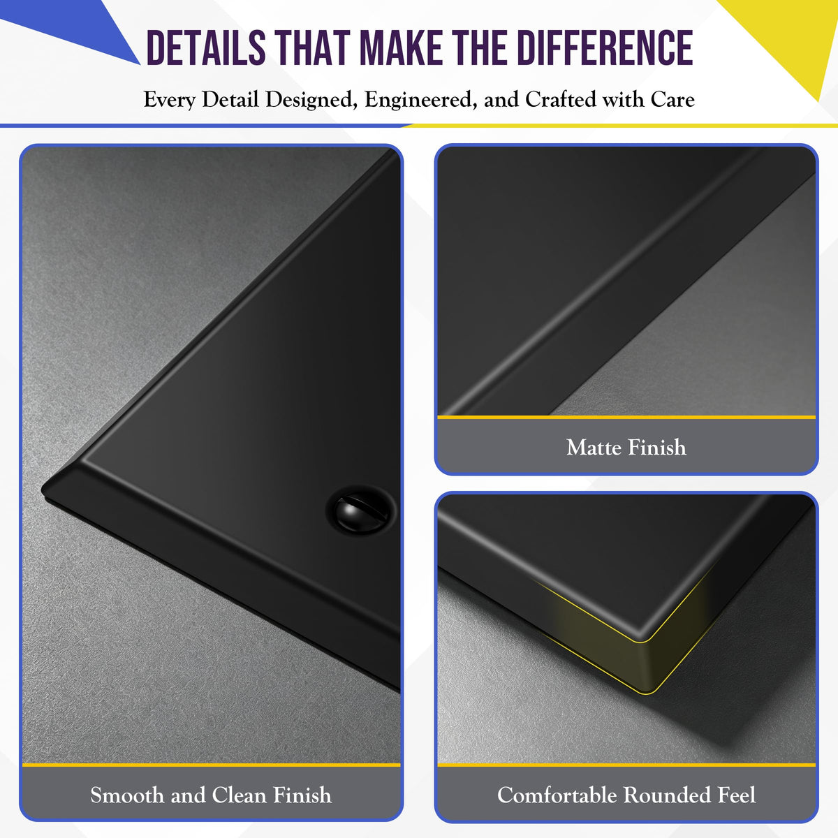 ENERLITES Blank Device Metal Wall Plate, Standard Size 1-Gang, Black Matte