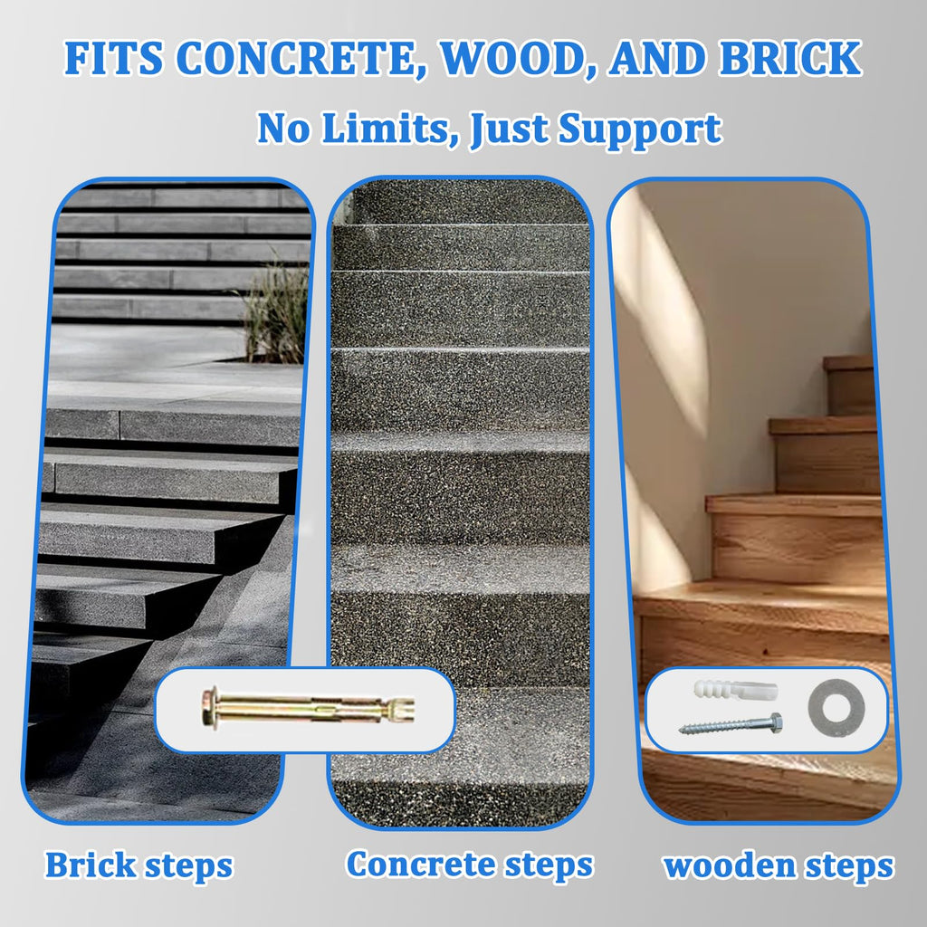 3 Step Hand Rails for Outdoor Steps Stair Handrail & Indoor Kit(2 Pack)