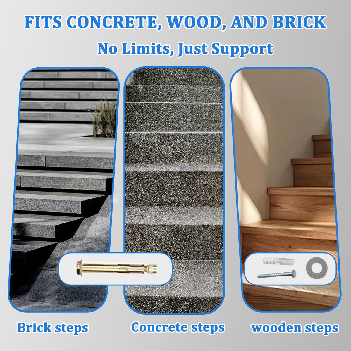 3 Step Hand Rails for Outdoor Steps Stair Handrail & Indoor Kit(2 Pack)