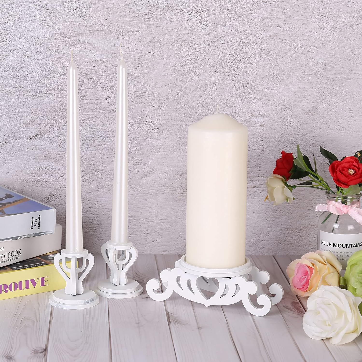 Wooden Unity Candle Holder Set, Wedding Ceremony Centerpiece Decor