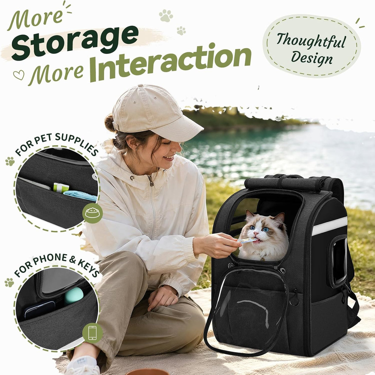 Cat Carrier Backpack, Spacious, Stable and Breathable, Black