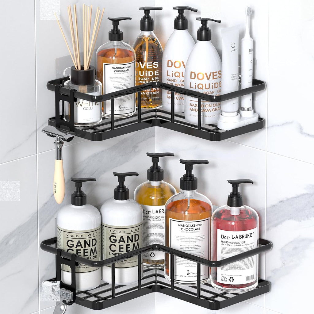 Corner Shower Caddy Adhesive, 100% Rustproof Shower Organizer, No Drill Shower Shelf for Inside Shower, Wall-Mounted