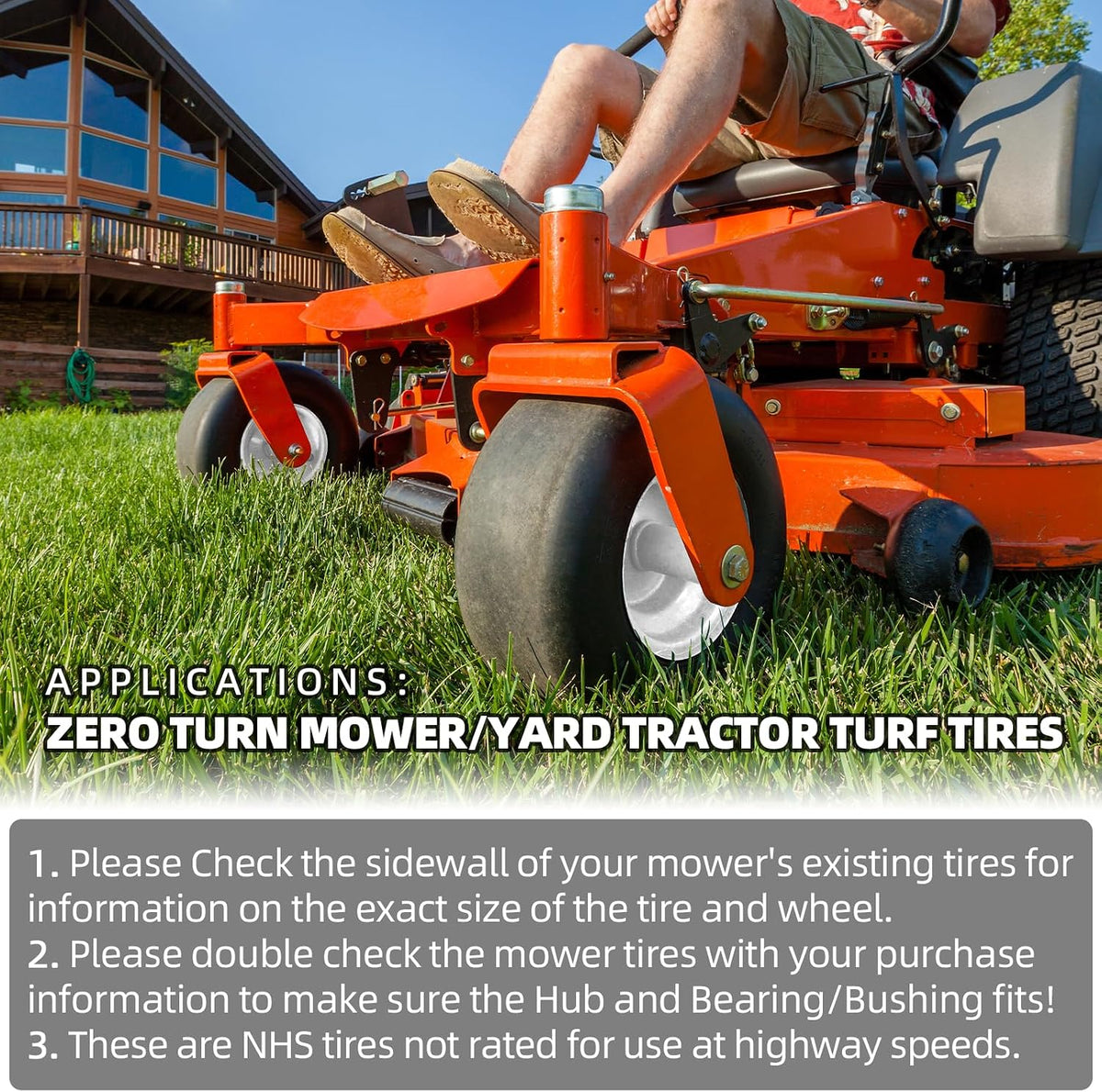 (2-Pack) 13x6.50-6 Flat Free Tire and Wheel - Universal 13x6.5-6 Solid Rubbe Riding Lawn Mower Tire with Rim - With