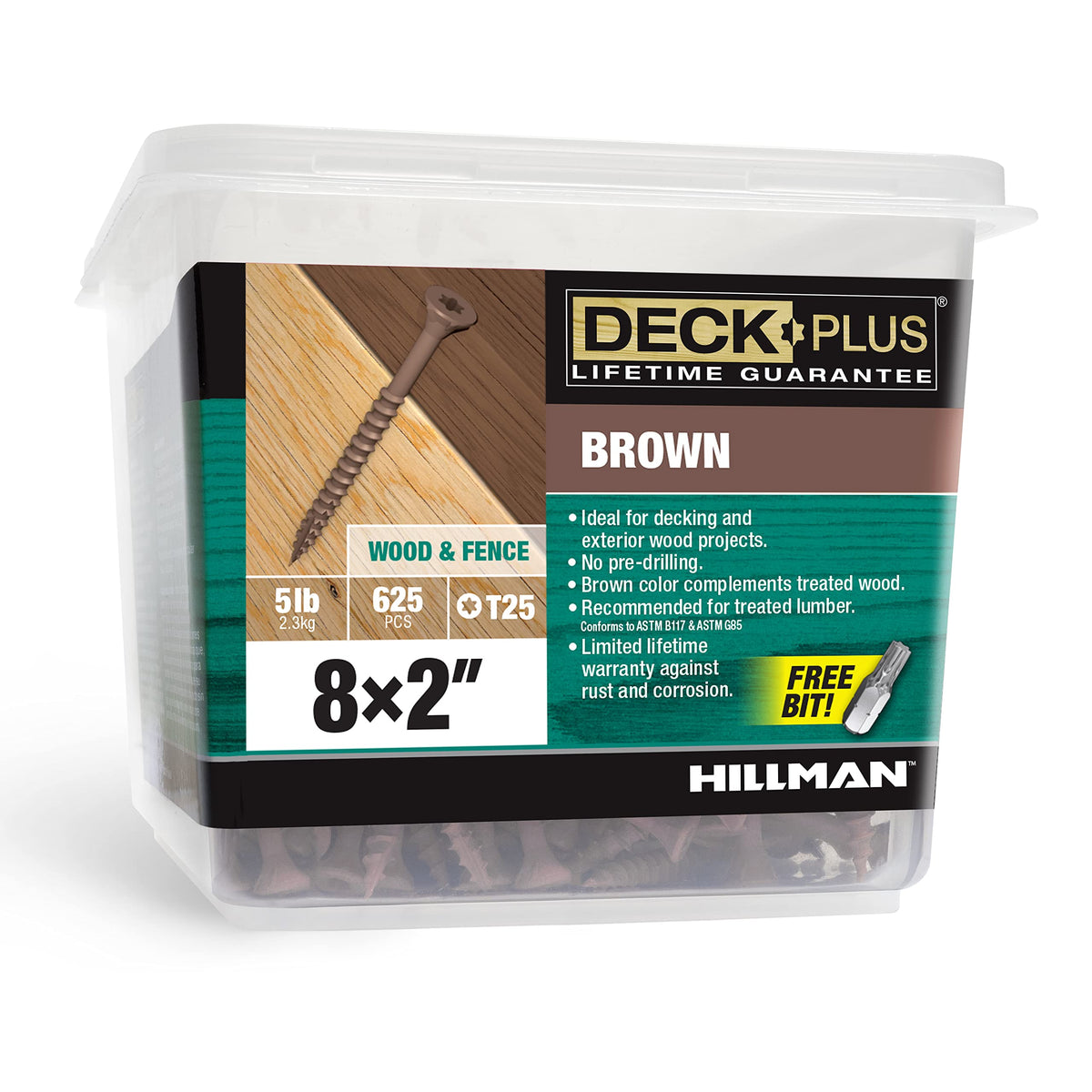Deck Screws, #8 x 2in, 625 Pieces,5 Lb Box, Brown