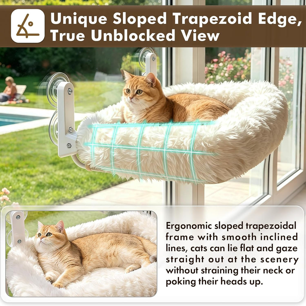 Cloud-Snuggle Cat Window Perch with 4-Sided Ultra-Thick & Fluffy Plush Cushion Bed, Foldable Cordless Cat Window