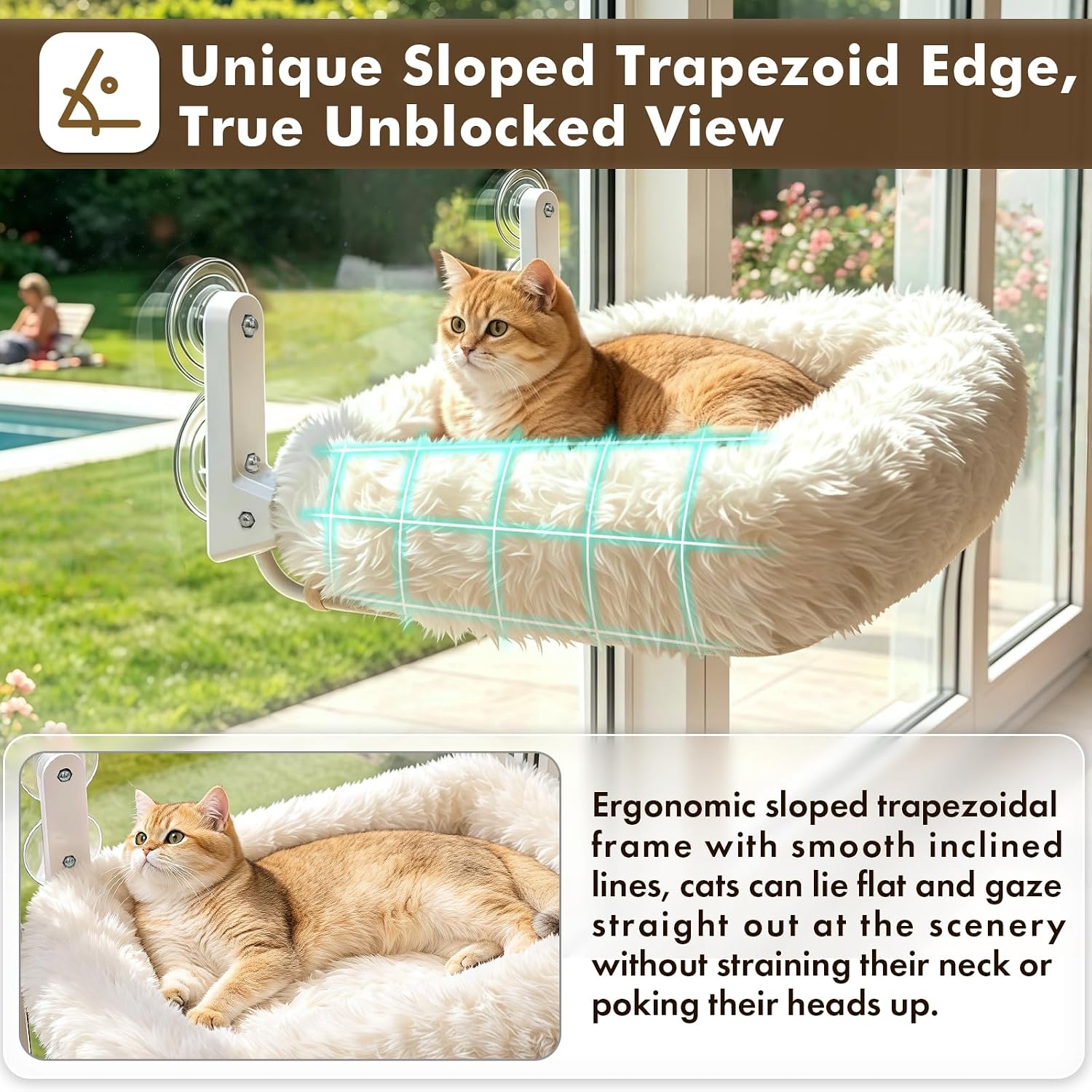 Cloud-Snuggle Cat Window Perch with 4-Sided Ultra-Thick & Fluffy Plush Cushion Bed, Foldable Cordless Cat Window