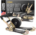 Blackline Ratchet Straps Heavy Duty (2-Pack), 2 Inch x 18 Foot Black Ratchet Straps with Double J Hooks, 13,000 LBS