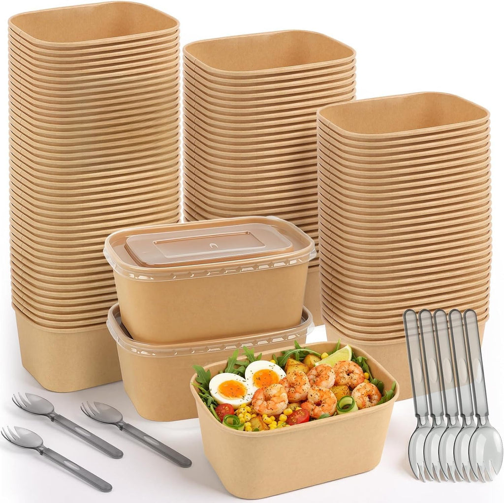 60 Packs 35oz Disposable Meal Prep Containers with Lids & Utensils