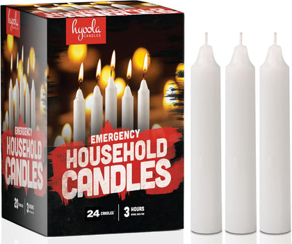 Emergency Candles, White Short Tapers, Unscented Emergency Candle for Home and Emergencies Kit (Pack of 24)