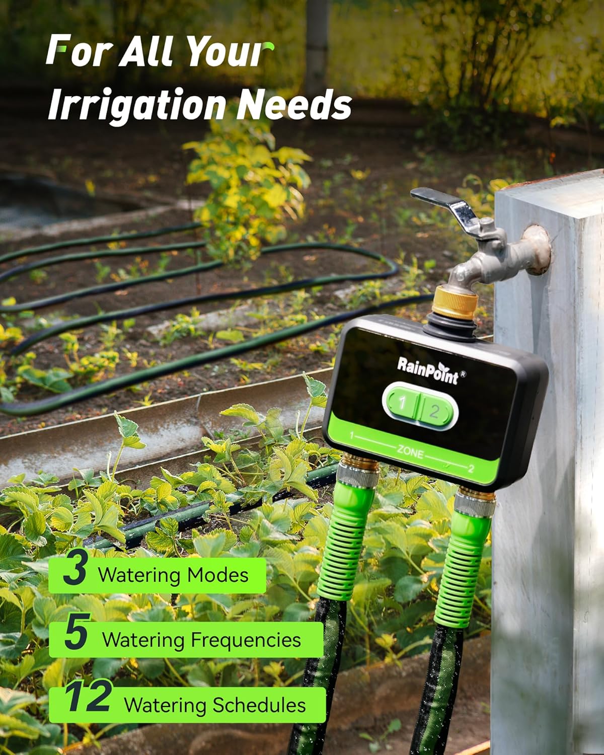 WiFi Water Timer for Garden Hose with Brass Inlet & Outlet, 2-Zone Smart Hose Timer, WiFi Irrigation Controller via