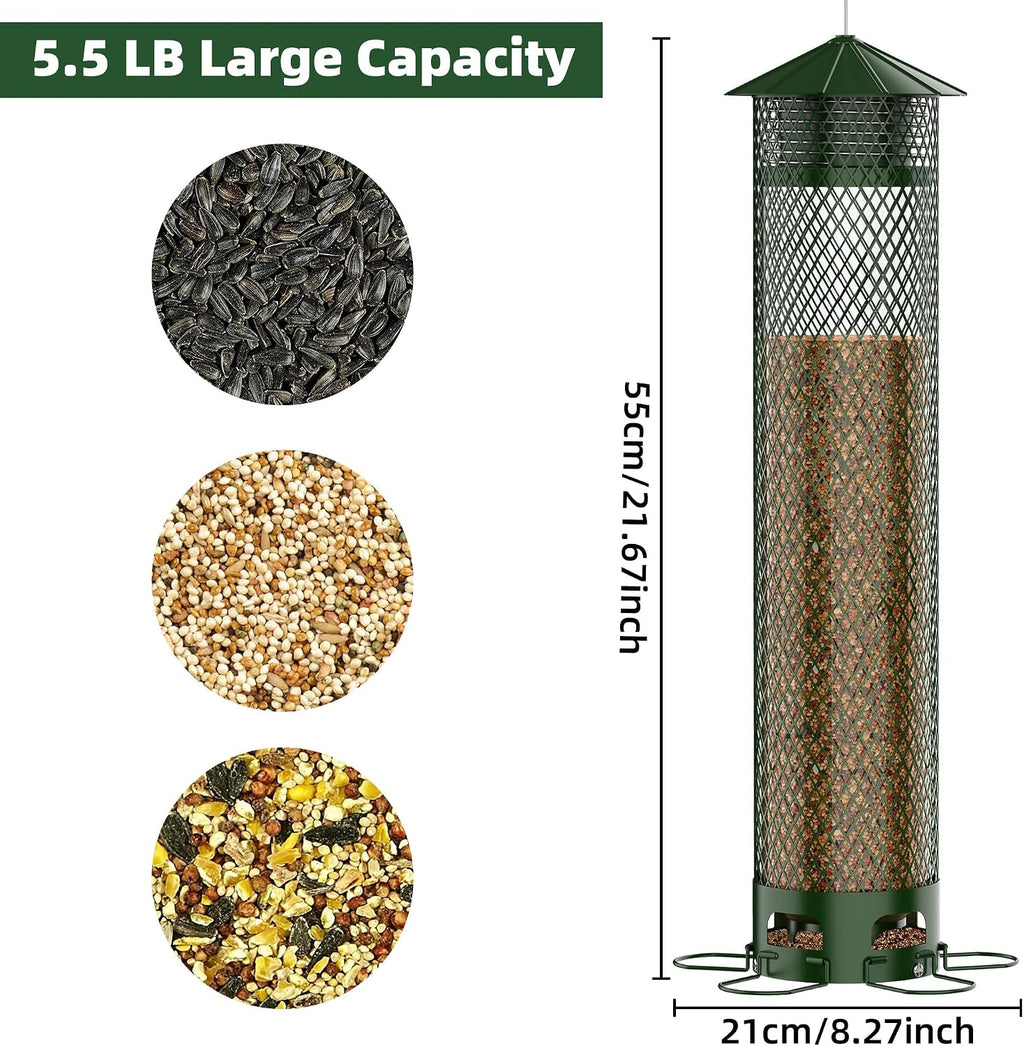 Metal Squirrel Proof Bird Feeders for Outdoors Hanging 5.5LB Lager Capacity