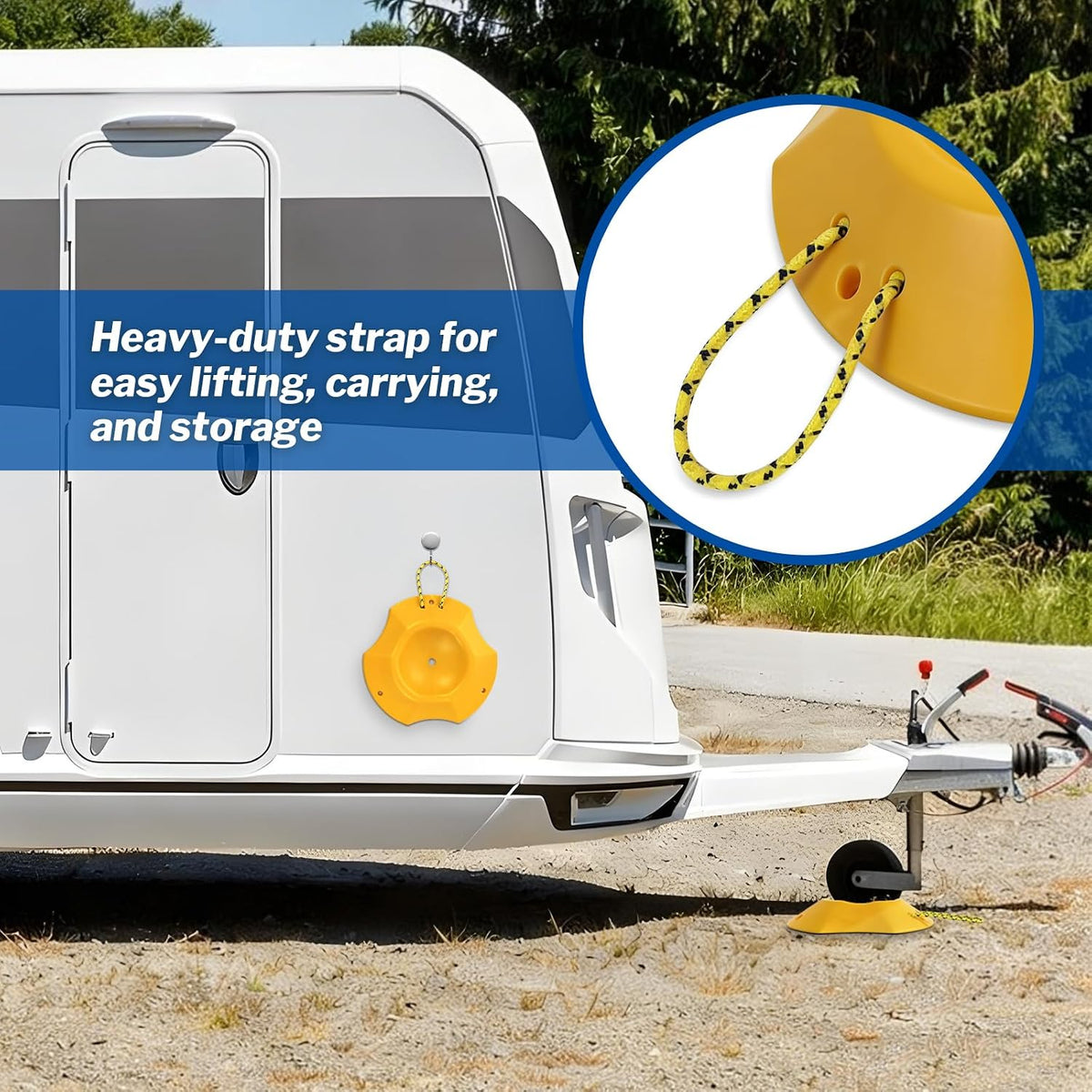 Trailer Wheel Dock with Rope, Tongue Jack Wheel Chock Compatible with 6" & 8" Single/Dual Wheels, Trailer Wheel Stop