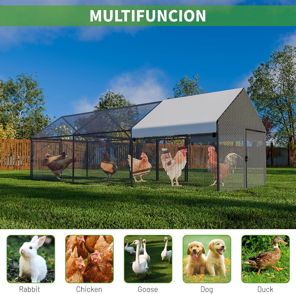 Metal Chicken Coop 79"x40"x40", Portable Chicken Run with Cover