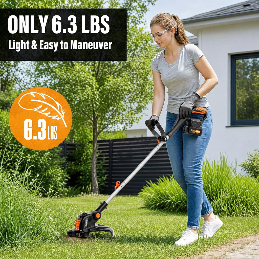 20V 12-Inch Cordless String Trimmer, Weed Wacker & Edger | Auto feed weed wacker with 8 spools for lawn edges, garden