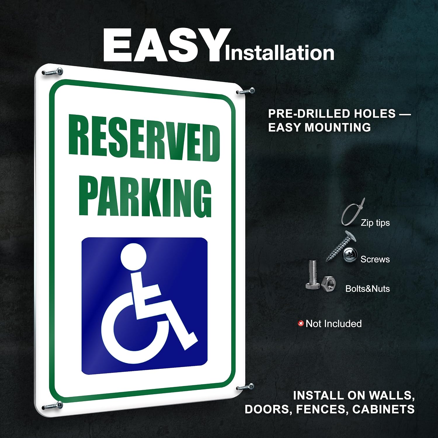 Handicap Reserved Parking Signs, 8 x 12 Inch Reflective Aluminum, 2 Pack | Disabled Space Marker for Lots, Driveways